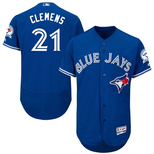 Blue Jays 21 Roger Clemens Blue With 40th Anniversary Patch Flexbase Jersey