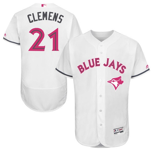 Blue Jays 21 Roger Clemens White Mother's Day Flexbase Jersey - Click Image to Close