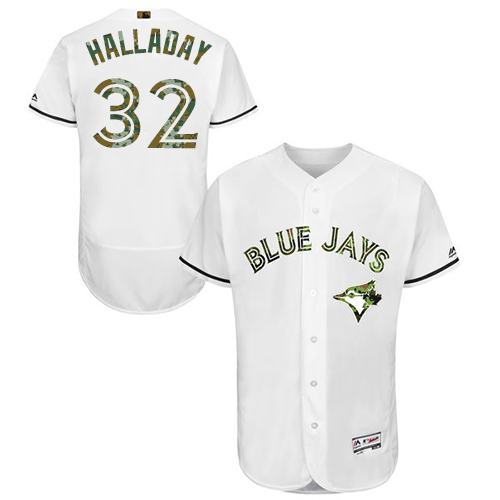 Blue Jays 32 Roy Halladay White Memorial Day Flexbase Jersey - Click Image to Close