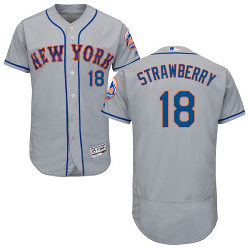 Mets 18 Darryl Strawberry Gray Flexbase Jersey - Click Image to Close