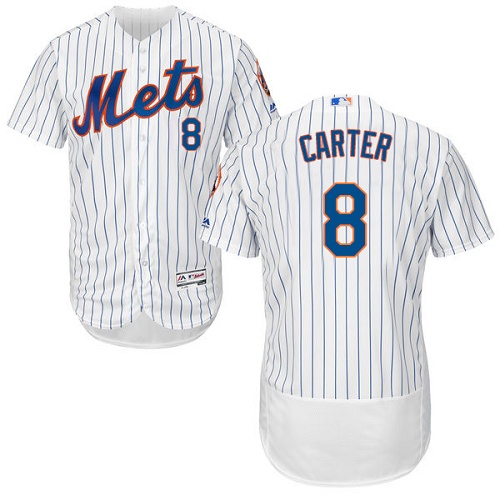 Mets 8 Gary Carter White Flexbase Jersey - Click Image to Close