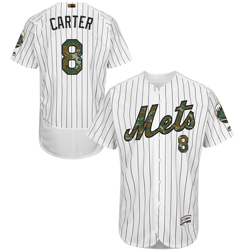 Mets 8 Gary Carter White Memorial Day Flexbase Jersey