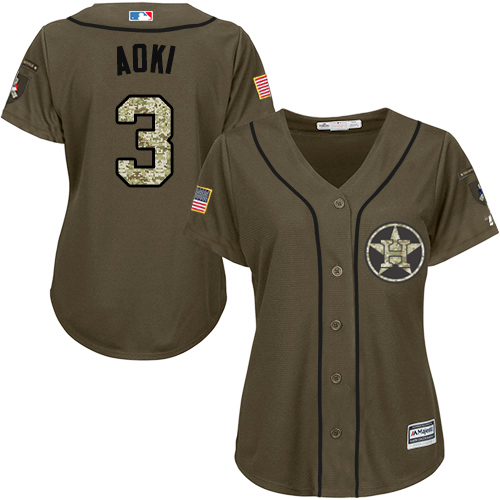 Astros 3 Norichika Aoki Olive Green Women Cool Base Jersey