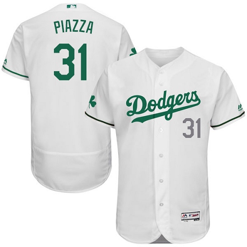 Dodgers 31 Mike Piazza White St. Patrick's Day Flexbase Jerse - Click Image to Close