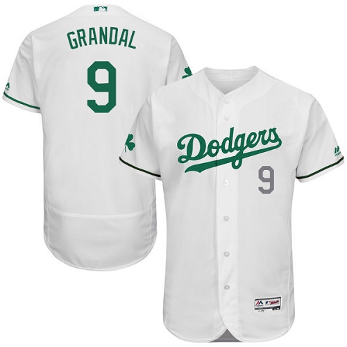 Dodgers 9 Yasmani Grandal White St. Patrick's Day Flexbase Jersey