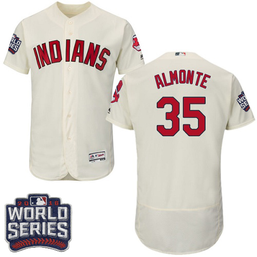Indians 35 Abraham Almonte Cream 2016 World Series Flexbase Jersey