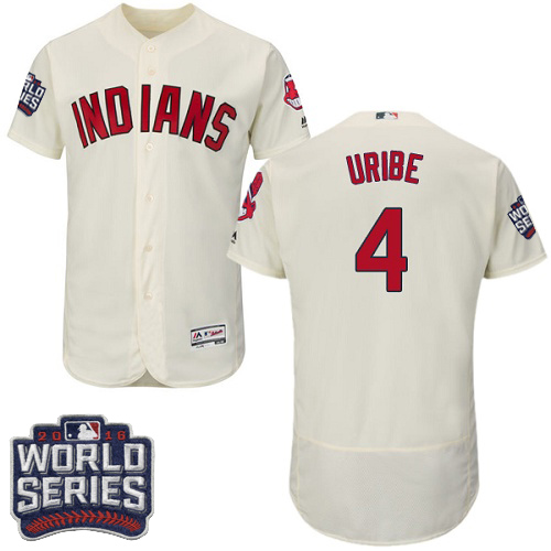 Indians 4 Juan Uribe Cream 2016 World Series Flexbase Jersey