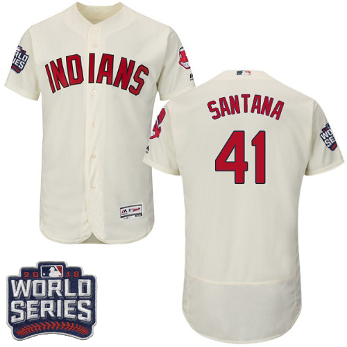 Indians 41 Carlos Santana Cream 2016 World Series Flexbase Jersey