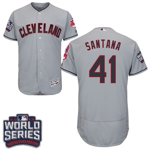 Indians 41 Carlos Santana Gray 2016 World Series Flexbase Jersey