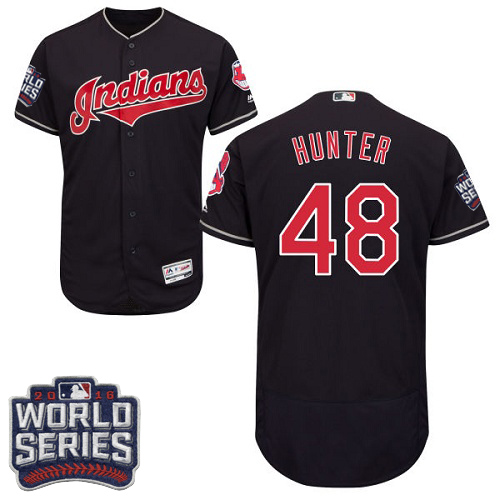 Indians 48 Tommy Hunter Navy 2016 World Series Flexbase Jersey - Click Image to Close