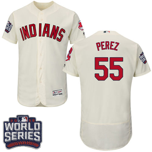 Indians 55 Roberto Perez Cream 2016 World Series Flexbase Jersey