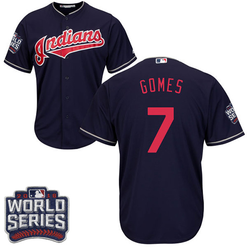 Indians 7 Yan Gomes Navy 2016 World Series Cool Base Jersey