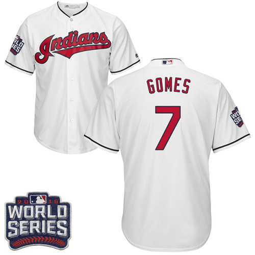 Indians 7 Yan Gomes White 2016 World Series Cool Base Jersey