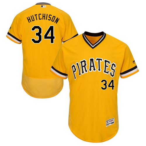 Pirates 34 Drew Hutchison Gold Throwback Flexbase Jersey