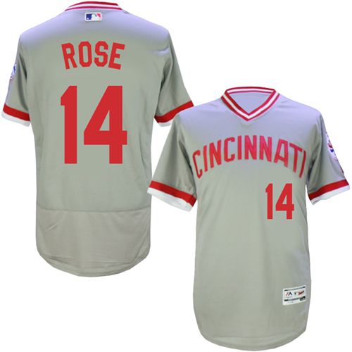 Reds 14 Pete Rose Gray Cooperstown Collection Flexbase Jersey - Click Image to Close