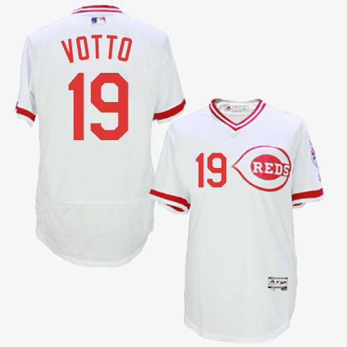 Reds 19 Joey Votto White Cooperstown Collection Flexbase Jersey