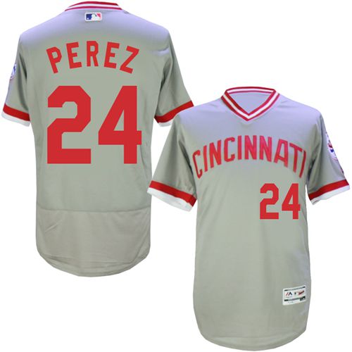 Reds 24 Tony Perez Gray Cooperstown Collection Flexbase Jersey - Click Image to Close