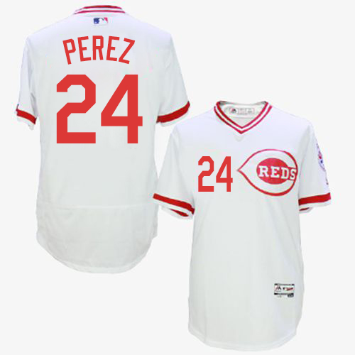 Reds 24 Tony Perez White Cooperstown Collection Flexbase Jersey