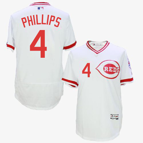 Reds 4 Brandon Phillips White Cooperstown Collection Flexbase Jersey