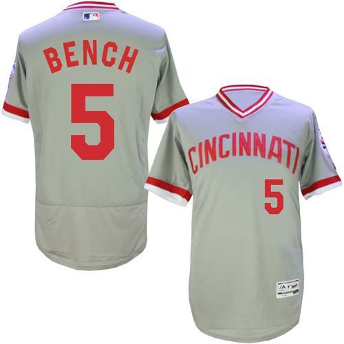 Reds 5 Johnny Bench Gray Cooperstown Collection Flexbase Jersey - Click Image to Close
