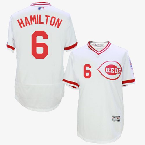 Reds 6 Billy Hamilton White Cooperstown Collection Flexbase Jersey
