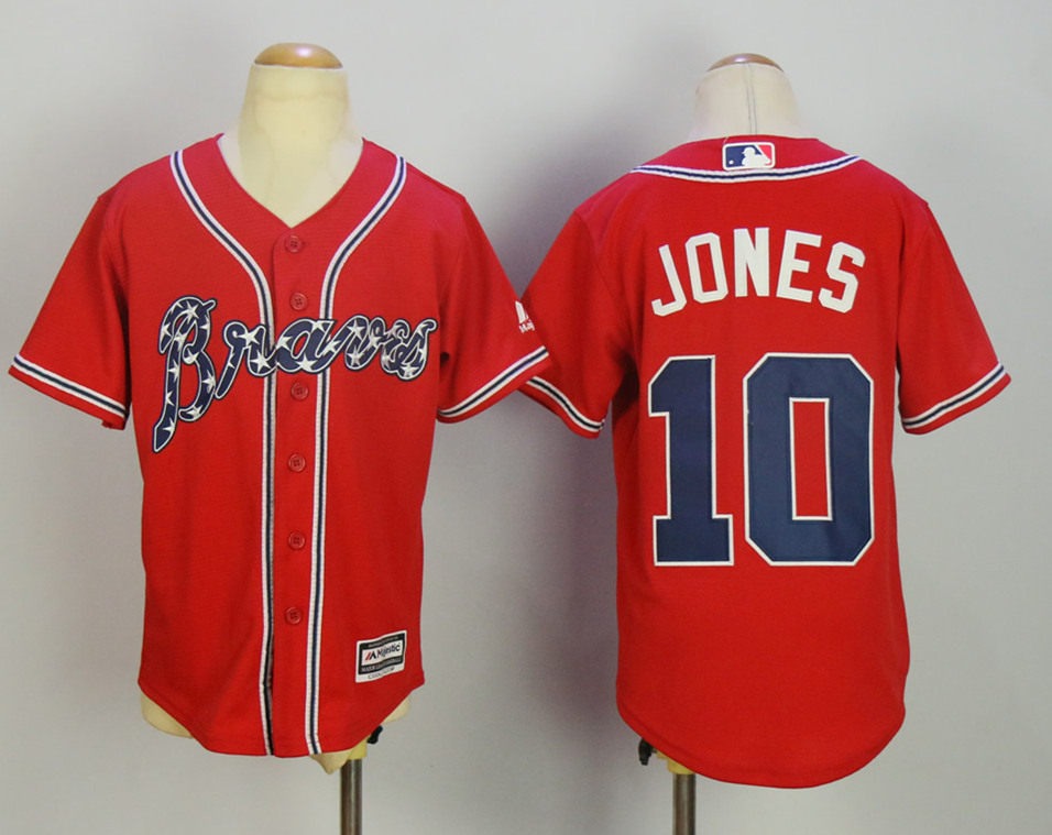 Braves 10 Chipper Jones Red Youth Cool Base Jersey