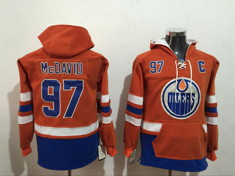 Oilers 97 Connor McDavid Orange All Stitched Hooded Sweatshirt - Click Image to Close