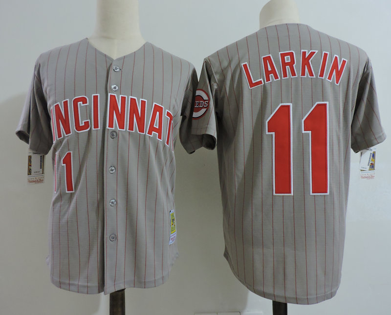 Reds 11 Barry Larkin Gray Cooperstown Collection Jersey