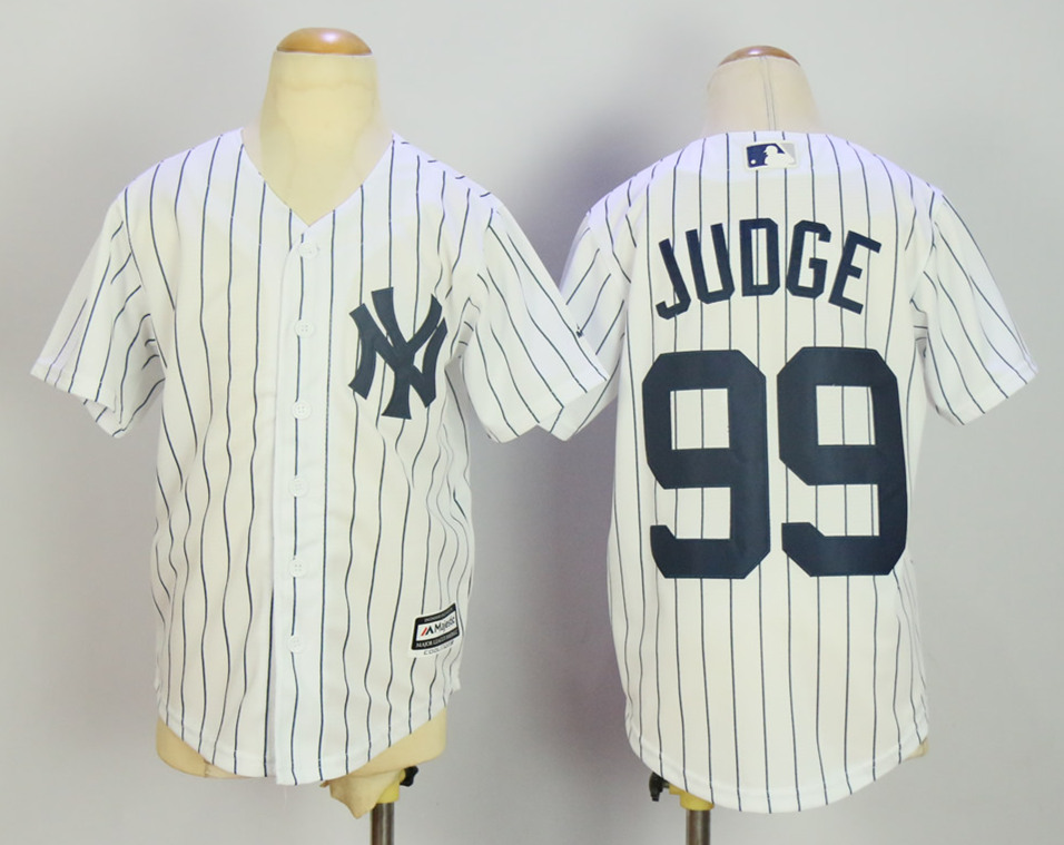 Yankees 99 Aaron Judge White Youth Cool Base Jersey - Click Image to Close