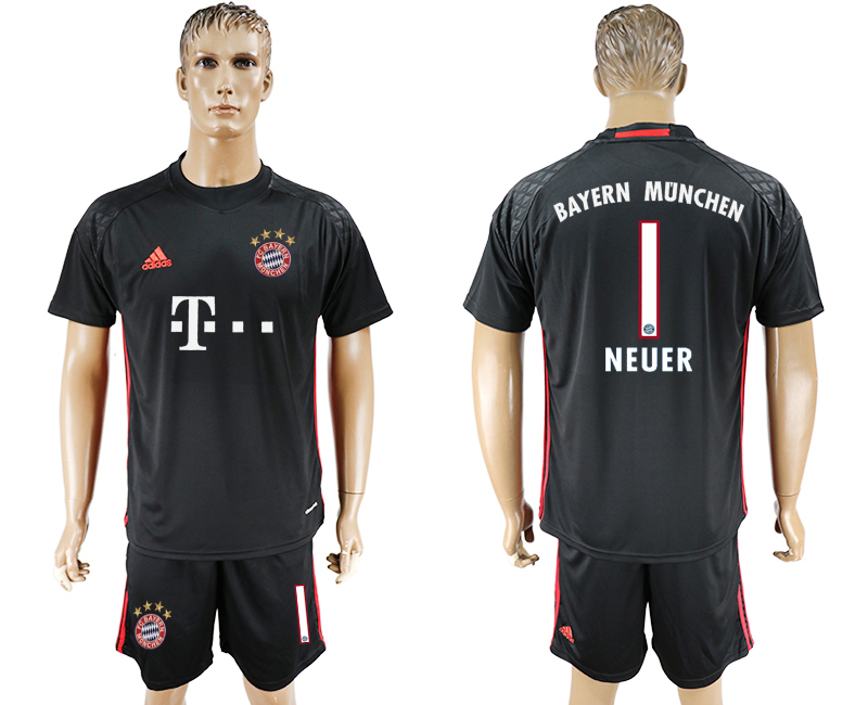 2017-18 Bayern Munich 1 NEUER Black Goalkeeper Soccer Jersey