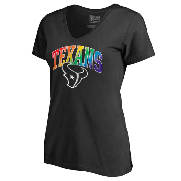 Women's Houston Texans NFL Pro Line by Fanatics Branded Black Plus Sizes Pride T-Shirt - Click Image to Close