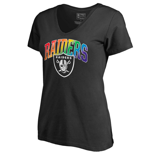 Women's Oakland Raiders NFL Pro Line by Fanatics Branded Black Plus Sizes Pride T-Shirt - Click Image to Close