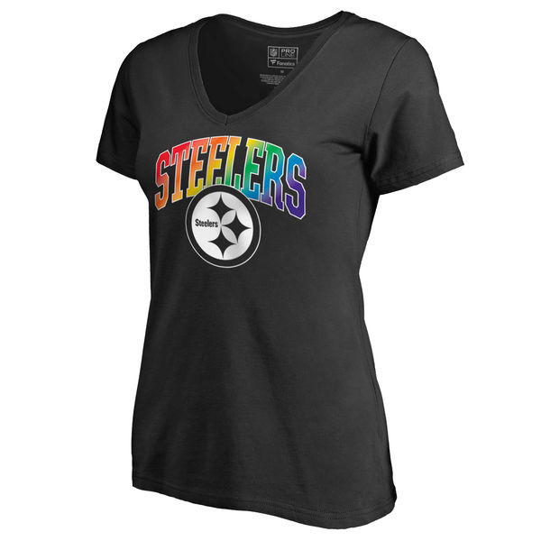 Women's Pittsburgh Steelers NFL Pro Line by Fanatics Branded Black Plus Sizes Pride T-Shirt