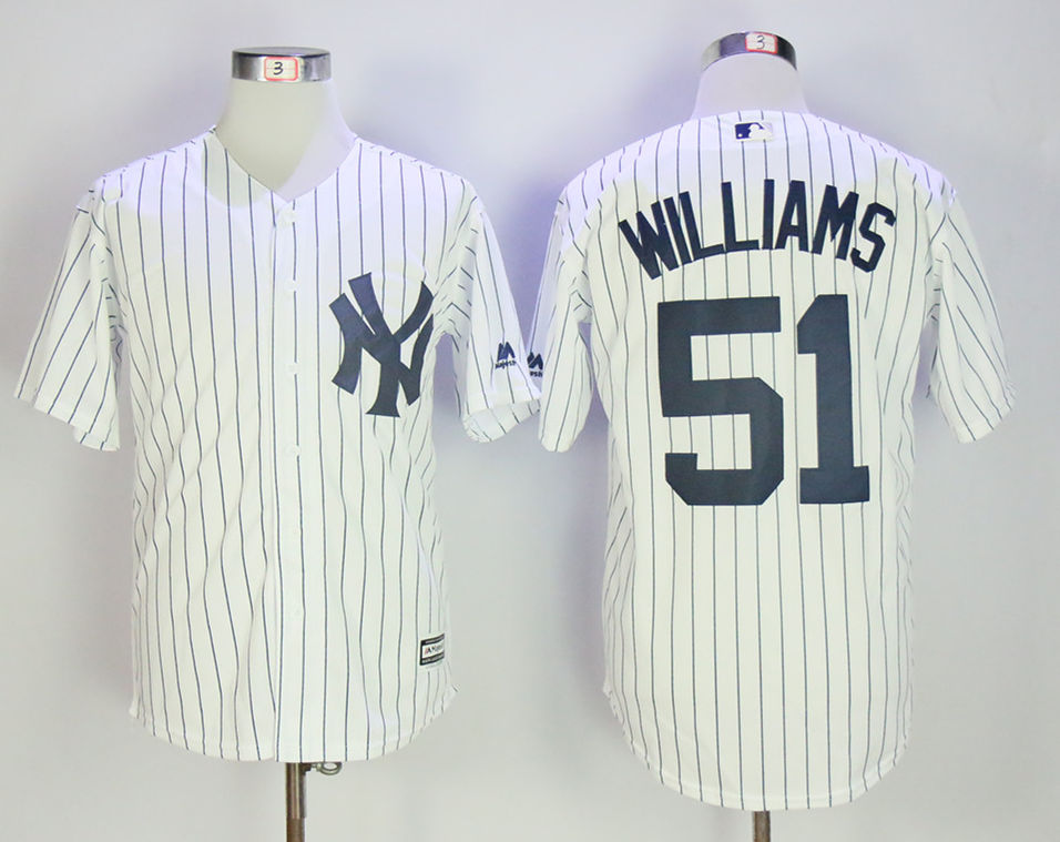 Yankees 51 Bernie Williams White Cool Base Jersey