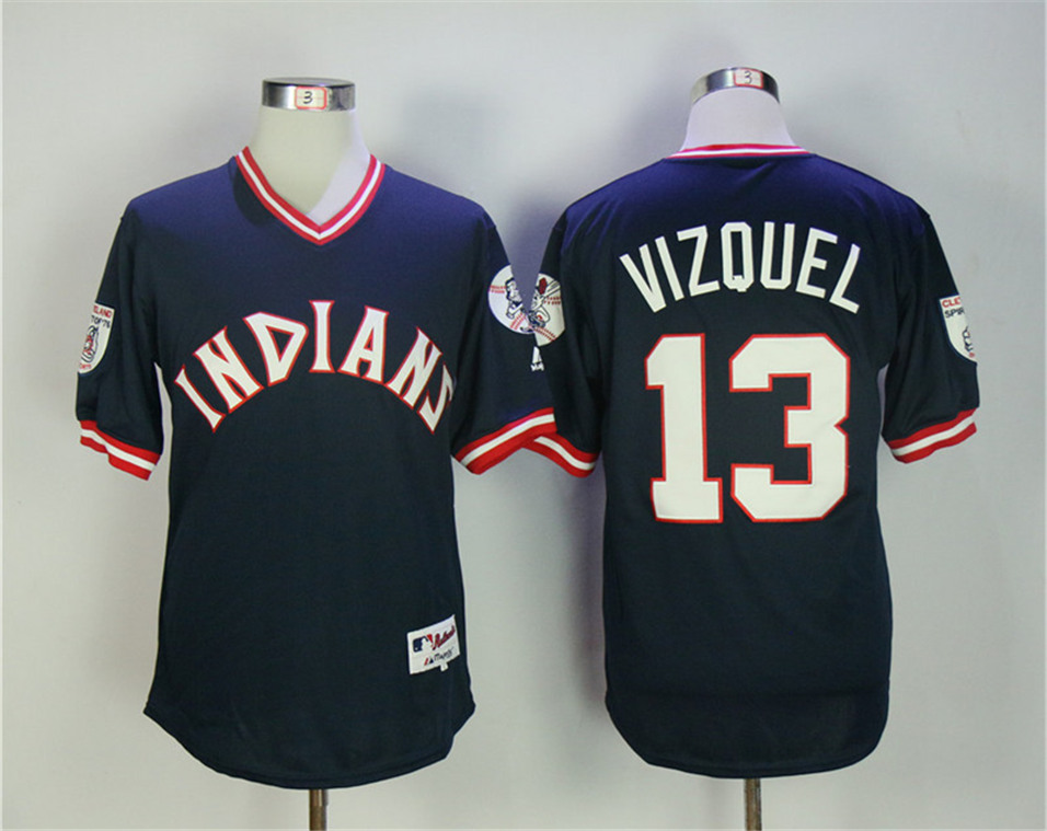 Indians 13 Omar Vizquel Navy Turn Back The Clock Jersey - Click Image to Close