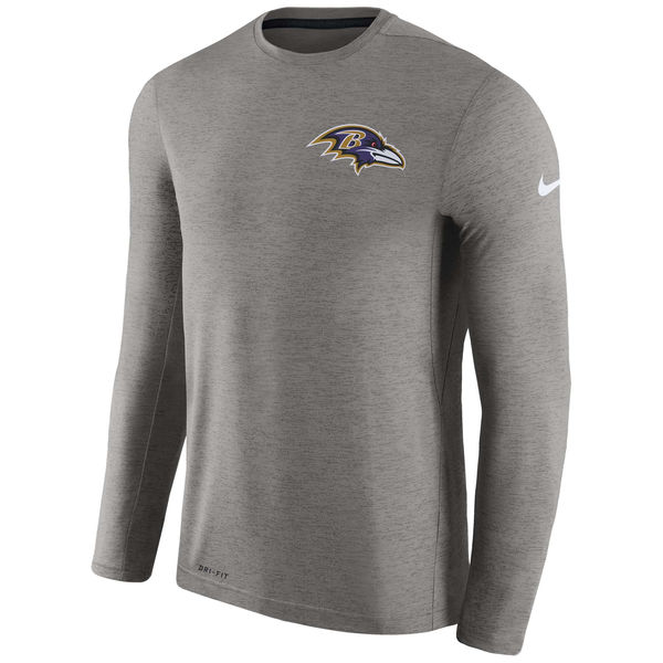 Men's Baltimore Ravens Nike Charcoal Coaches Long Sleeve Performance T-Shirt - Click Image to Close
