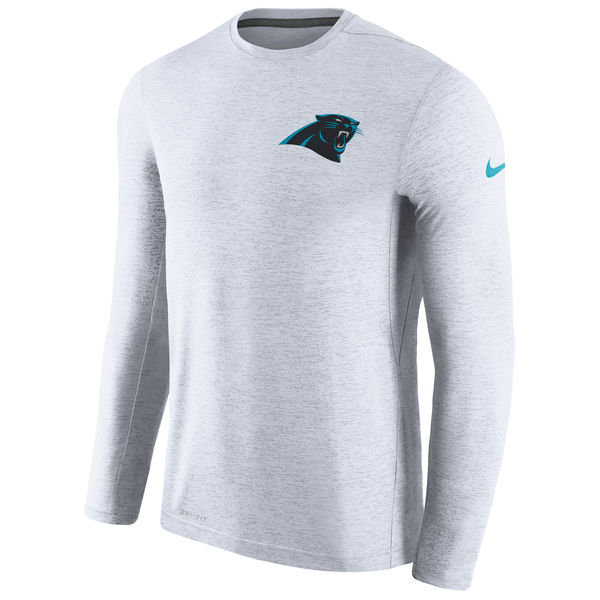 Men's Carolina Panthers Nike White Coaches Long Sleeve Performance T-Shirt - Click Image to Close