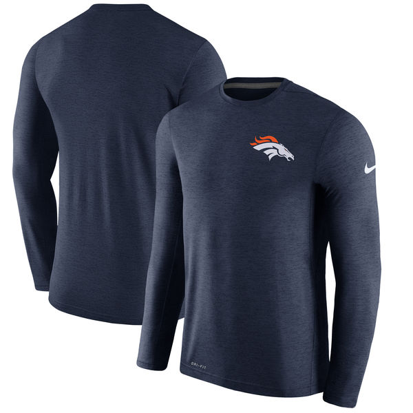 Men's Denver Broncos Nike Navy Coaches Long Sleeve Performance T-Shirt