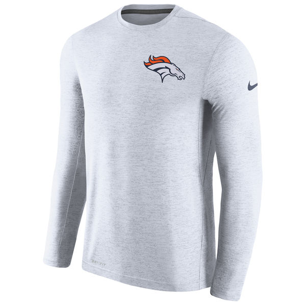 Men's Denver Broncos Nike White Coaches Long Sleeve Performance T-Shirt