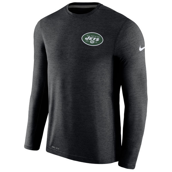 Men's New York Jets Nike Black Coaches Long Sleeve Performance T-Shirt - Click Image to Close