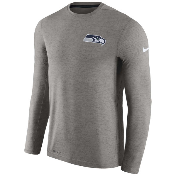 Men's Seattle Seahawks Nike Charcoal Coaches Long Sleeve Performance T-Shirt - Click Image to Close