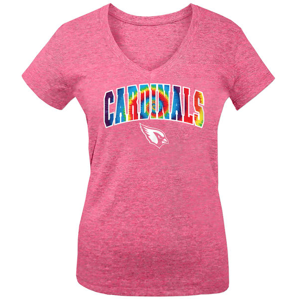 Arizona Cardinals 5th & Ocean by New Era Girls Youth Tie Dye Tri Blend V Neck T-Shirt Pink