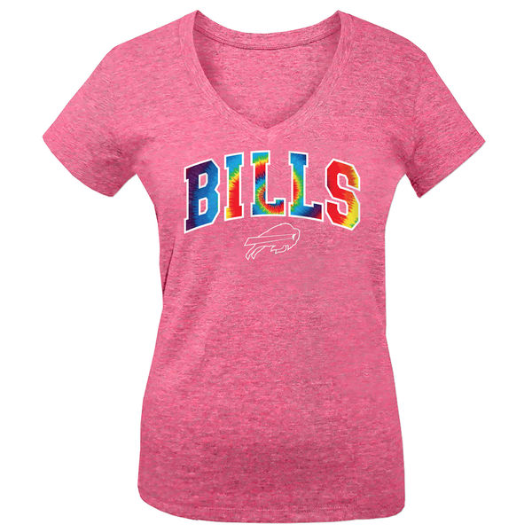 Buffalo Bills 5th & Ocean by New Era Girls Youth Tie Dye Tri Blend V Neck T-Shirt Pink
