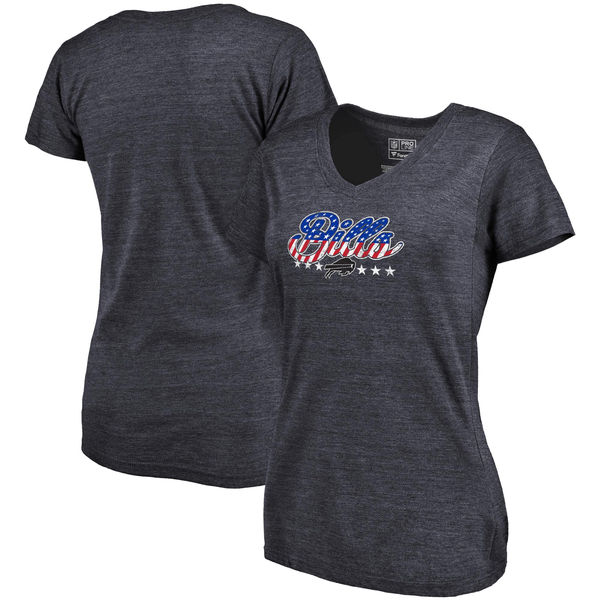 Buffalo Bills NFL Pro Line by Fanatics Branded Women's Spangled Script Tri Blend T-Shirt Navy