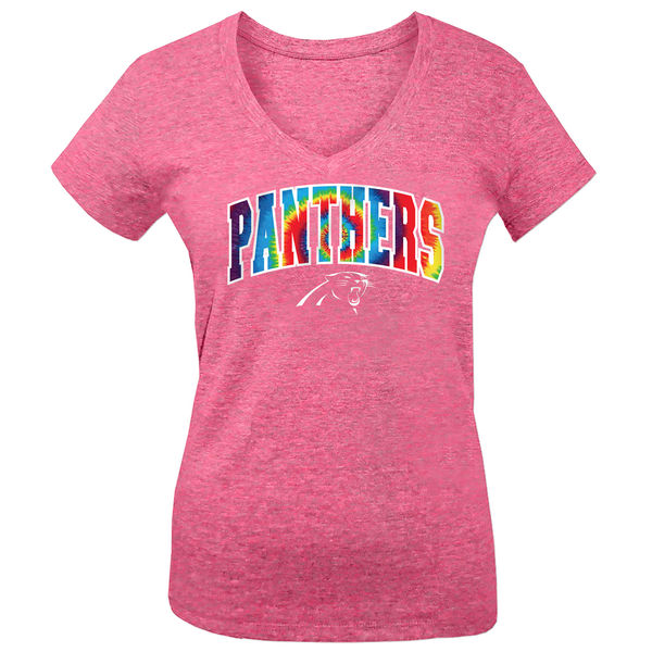 Carolina Panthers 5th & Ocean by New Era Girls Youth Tie Dye Tri Blend V Neck T-Shirt Pink
