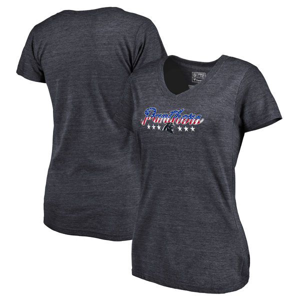 Carolina Panthers NFL Pro Line by Fanatics Branded Women's Spangled Script Tri Blend T-Shirt Navy