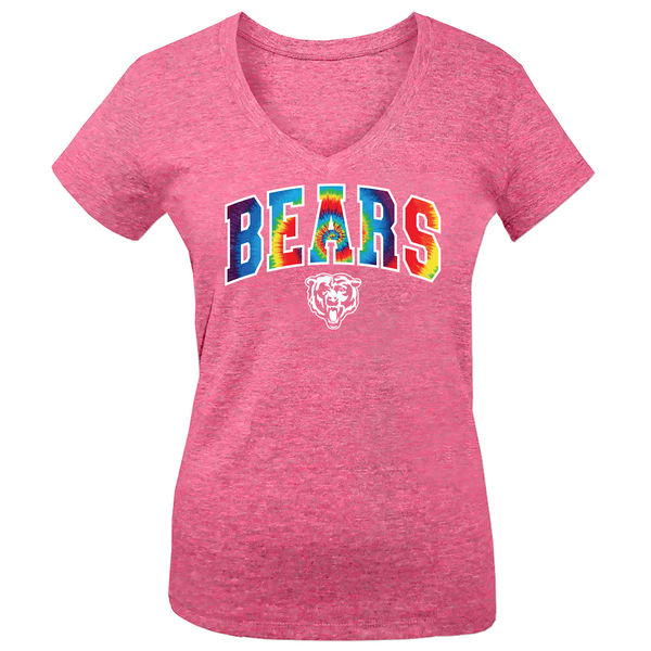 Chicago Bears 5th & Ocean by New Era Girls Youth Tie Dye Tri Blend V Neck T-Shirt Pink