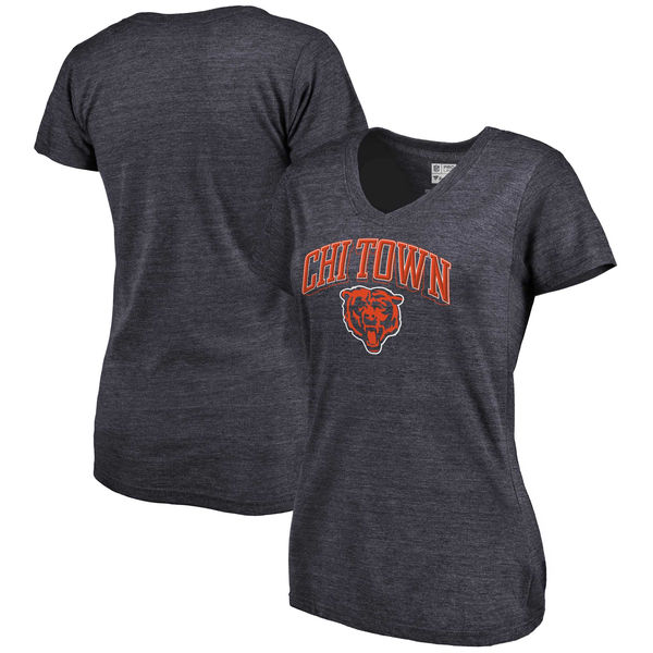 Chicago Bears NFL Pro Line Women's Hometown Collection Tri Blend V Neck T-Shirt Heathered Navy