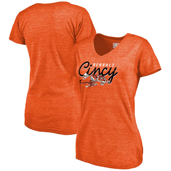 Cincinnati Bengals NFL Pro Line Women's Hometown Collection Tri Blend V Neck T-Shirt Heathered Orange