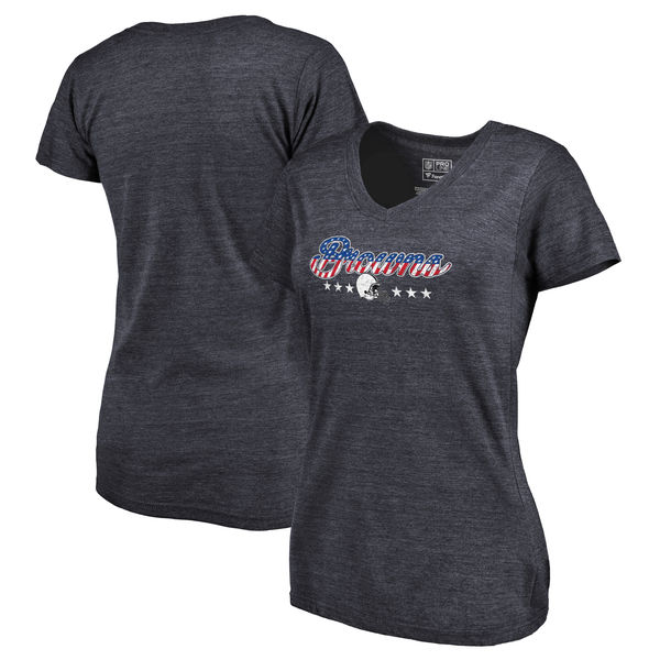 Cleveland Browns NFL Pro Line by Fanatics Branded Women's Spangled Script Tri Blend T-Shirt Navy